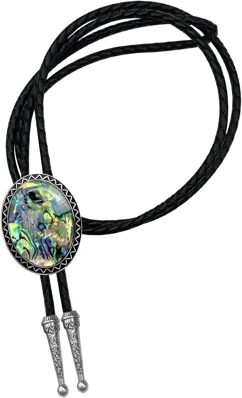QUKE Stone Bolo Tie Native Western Cowboy Hand-woven Leather Bola Tie Necktie for Men Women - Image 1